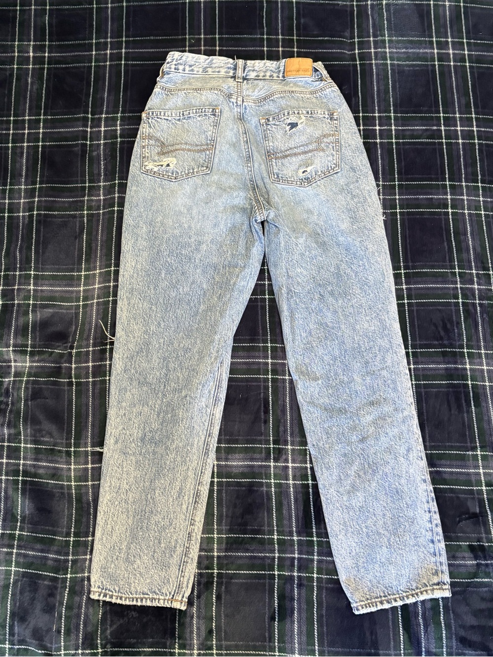 American Eagle curvy mom blue jeans with distressed details. Size 2. - Picture 2 of 8